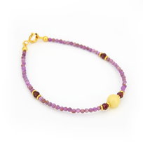 Bransoletka srebro 925 pozłacane bursztyn rodonit granaty 9264