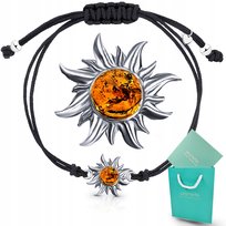 Bransoletka z bursztynem srebrna na sznurku z naturalnego bursztynu 925