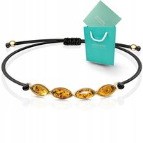 Bransoletka z bursztynem srebrna pozłacana na sznurku damska srebro 925