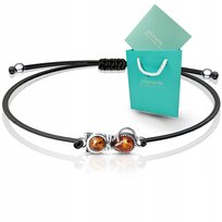 Bransoletka z bursztynem srebrna sznurkowa 925 cudny kotek