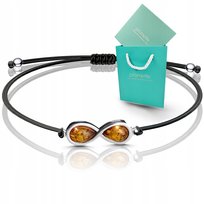 Bransoletka z bursztynem srebrna sznurkowa nieskończoność srebro 925