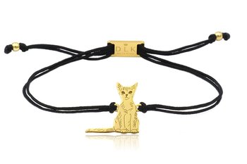 Bransoletka z kotem abisyńskim złotym na sznurku - DeLaKinia