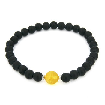 Bransoletka z kulką bursztynową i czarnym matowym onyksem 8695 - Galeria Bursztyn Tadeusz Dobkowski