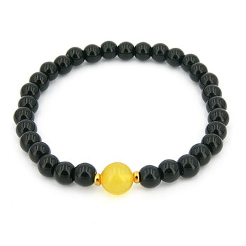 Bransoletka z kulką bursztynową i czarnym onyksem 8693 - Galeria Bursztyn Tadeusz Dobkowski