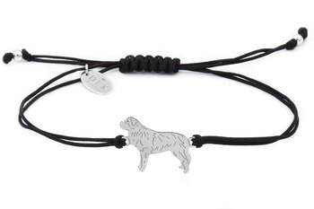 Bransoletka z psem bernardynem srebrnym na czarnym sznurku - DeLaKinia