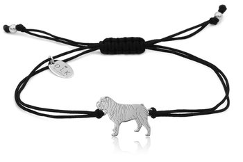 Bransoletka z psem buldogiem angielskim srebrnym na czarnym sznurku - DeLaKinia