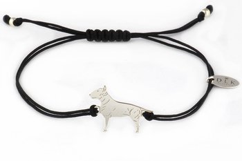 Bransoletka z psem bulterierem srebrnym na czarnym sznurku - DeLaKinia