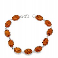 Bransoletka ze srebra z bursztynem bałtyckim elegancka KONIAKOWY