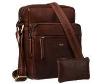 Brązowa torebka męska na ramię PETERSON skórzana mała listonoszka na co dzień miejska elegancka na suwak kieszonki na dokumenty telefon brązowa + etui na klucze