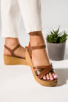 Brązowe sandały na koturnie damskie paski na krzyż Casu ER24X20-BR-41