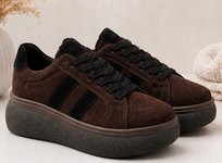 Brązowe sneakersy damskie na platformie - stylowe buty casual 37 Goodin