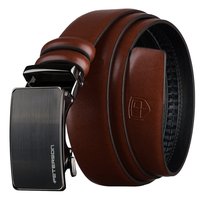 Brązowy pasek męski PETERSON skórzany automatyczna klamra elegancki casualowy do garnituru