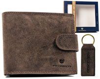 Brązowy portfel męski w zestawie z brelokiem - Peterson