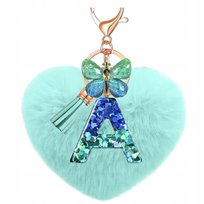 Breloczek Litera A z Puszystym Miętowym Sercem i Motylkiem