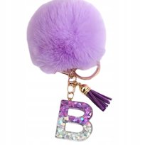 Breloczek z pomponem fioletowym - litera B, stylowy dodatek