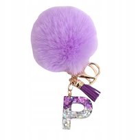 Breloczek z pomponem fioletowym - litera P, stylowy dodatek