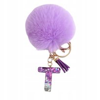Breloczek z pomponem fioletowym - litera T, stylowy dodatek