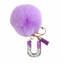 Breloczek z pomponem fioletowym - litera U, stylowy dodatek