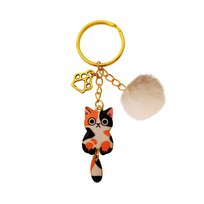 Brelok Calico Kot Breloczek z Pomponem Ruchomy Ogon Kółko