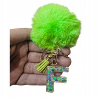 Brelok do kluczy literka F pompon zielony zawieszka prezent alfabet