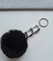 Brelok Futro Czarny Pompon Łańcuch Srebrny ALEKORALE Elbląg