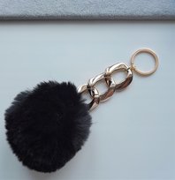 Brelok Futro Czarny Pompon Łańcuch Złoty ALEKORALE Elbląg