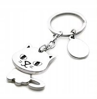 BRELOK KOT KOTEK srebrny metalowy breloczek do Kluczy Plecak zawieszka 3D