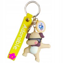 BRELOK PIES PIESEK gumowy taniec do kluczy beżowy mops - GOTOWY PREZENT