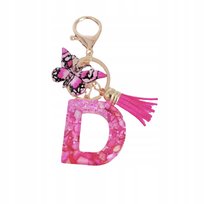 Brelok z literą D - brokatowy, motyl, frędzel