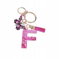 Brelok z literą F - brokatowy, motyl, frędzel