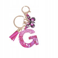 Brelok z literą G - brokatowy, motyl, frędzel