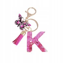 Brelok z literą K - brokatowy, motyl, frędzel