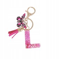 Brelok z literą L - brokatowy, motyl, frędzel