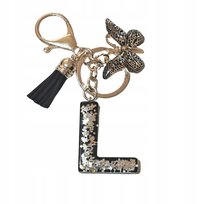 Brelok z literą L - elegancki czarny design z motylem