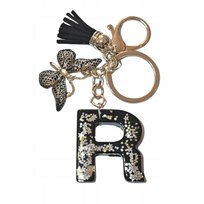 Brelok z literą R - elegancki czarny design z motylem