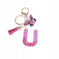 Brelok z literą U - brokatowy, motyl, frędzel