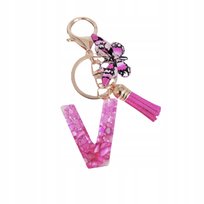 Brelok z literą V - brokatowy, motyl, frędzel