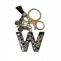 Brelok z literą W - elegancki czarny design z motylem