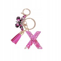 Brelok z literą X - brokatowy, motyl, frędzel