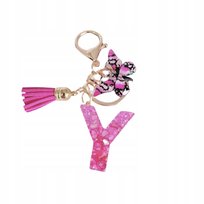 Brelok z literą Y - brokatowy, motyl, frędzel