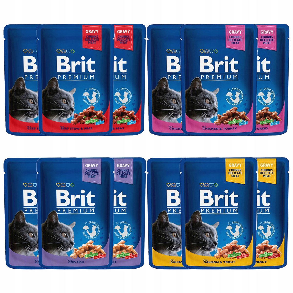 BRIT FAMILY Plate Chunks Karma mokra dla kota MIX 12 x 100g zestaw ...