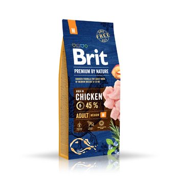 Brit, karma dla psów, Premium By Nature Adult Medium M, chicken 45% kurczak 15kg - Brit
