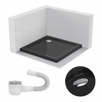 BRODZIK PRYSZNICOWY KWADRATOWY 100x100 SLIM NISKI 5 CM CZARNY BLACK SYFON