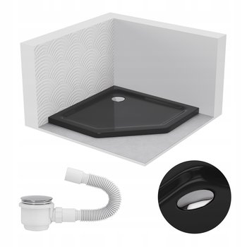 BRODZIK PRYSZNICOWY PIĘCIOKĄTNY 90x90 SLIM NISKI 5 CM CZARNY BLACK SYFON - SEVANTE