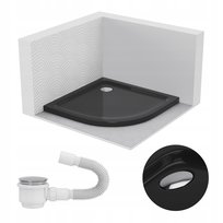 BRODZIK PRYSZNICOWY PÓŁOKRĄGŁY 90x90 SLIM AKRYLOWY NISKI 5 CM CZARNY SYFON