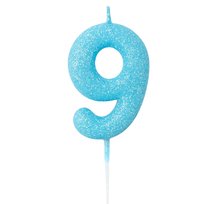 Brokatowa świeczka urodzinowa niebieska 11 cm - 9