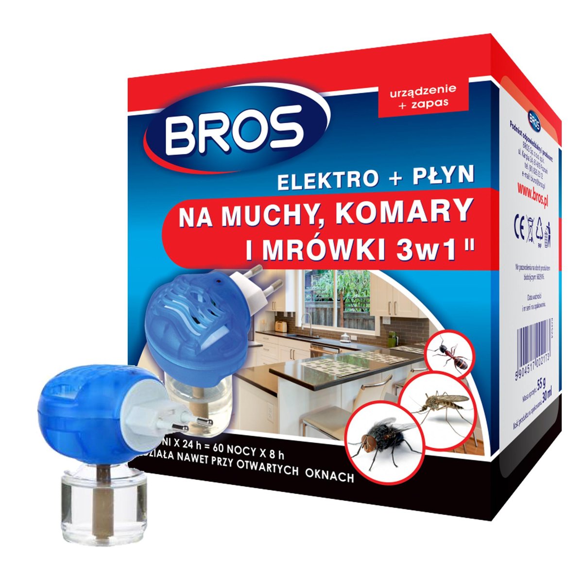 BROS ELEKTRO Z PŁYNEM 3W1 NA MUCHY KOMARY MRÓWKI