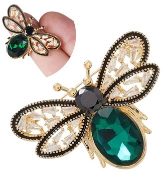 Broszka owad z cyrkoniami elegancka zielona kryształki - Edibazzar