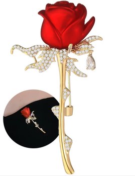 Broszka róża z cyrkoniami przypinka elegancka pin romantyczna - Edibazzar