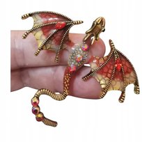 Broszka Smok Czerwono-Złoty z Kryształkami Magiczny Urok Fantasy